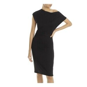 Vince Cowl Neck Ruched Side Black Knit Dress Medium